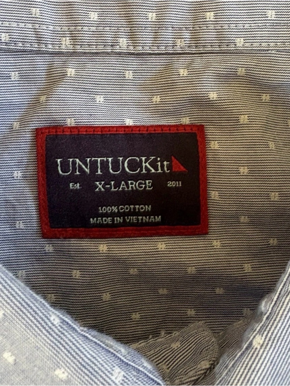 UNTUCKit Mens XL Short Sleeve Button Down Shirt Blue White Cotton Preppy Classic - Picture 2 of 7